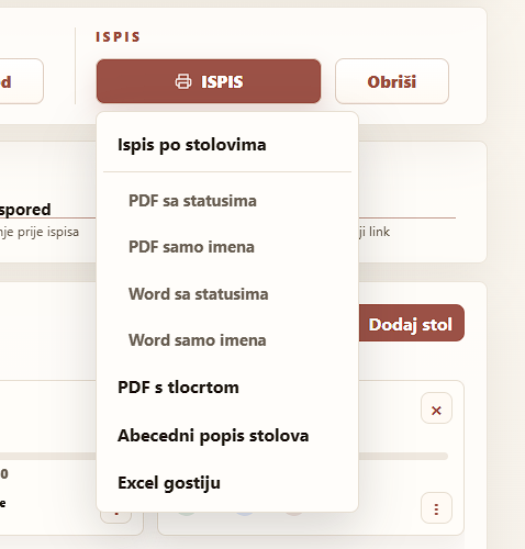 M-SEAT detaljne opcije ispisa